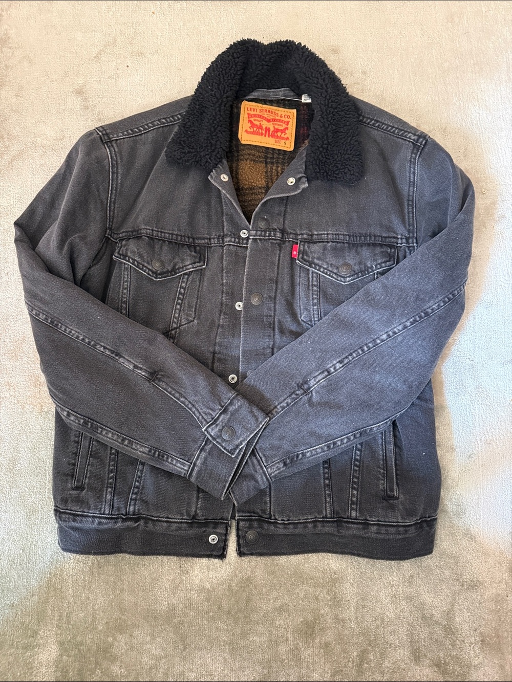 Levi's Black Washed Sherpa Collar Denim Jacket